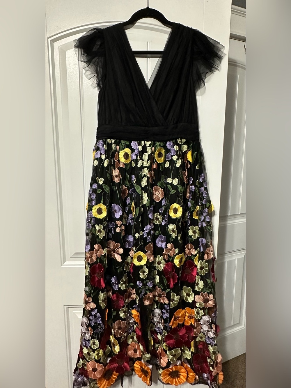 New York & Company Black Floral Embroidered Midi Dress